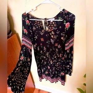 70’s Style Stevie bohemian hipppy black floral dress, Patrons of Peace, Sz Small